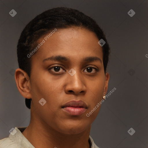 Neutral black young-adult male with short  brown hair and brown eyes