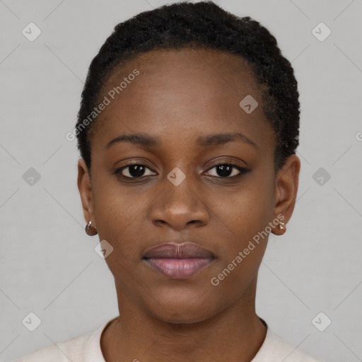 Neutral black young-adult female with short  brown hair and brown eyes