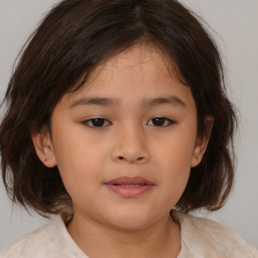 Neutral white child female with medium  brown hair and brown eyes