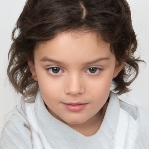 Neutral white child female with medium  brown hair and brown eyes