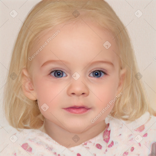 Neutral white child female with medium  brown hair and blue eyes