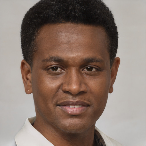 Neutral black young-adult male with short  brown hair and brown eyes