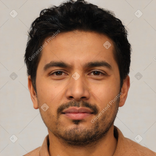 Neutral asian young-adult male with short  black hair and brown eyes