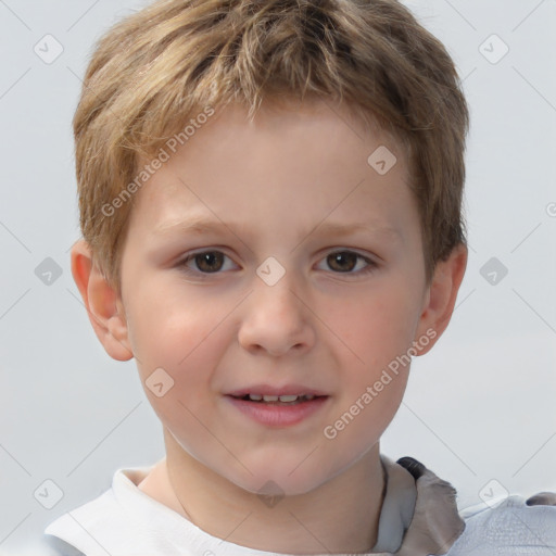 Joyful white child male with short  brown hair and brown eyes