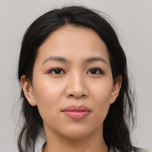 Neutral latino young-adult female with medium  black hair and brown eyes