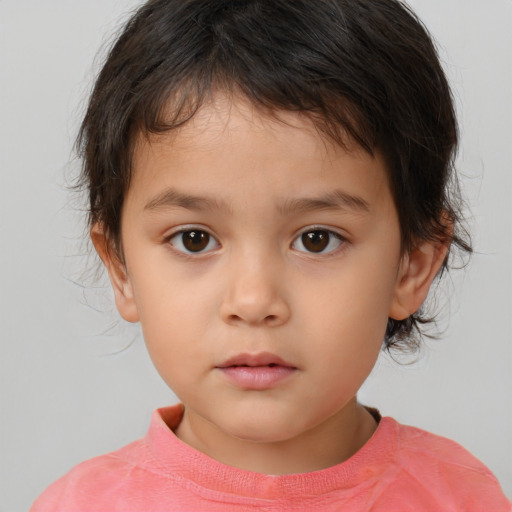 Neutral white child female with medium  brown hair and brown eyes