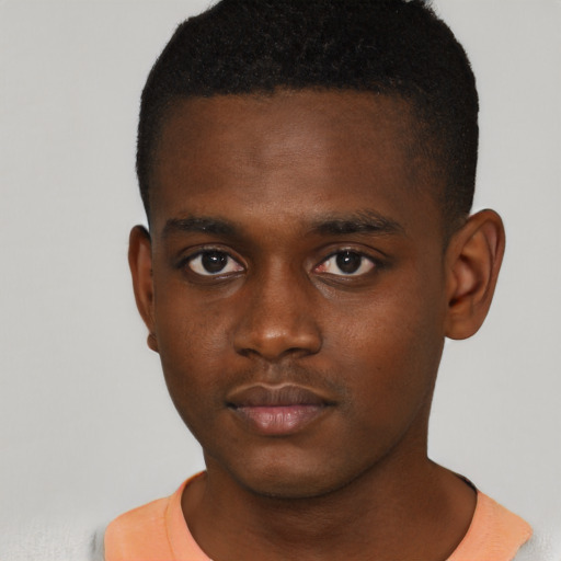 Neutral black young-adult male with short  brown hair and brown eyes