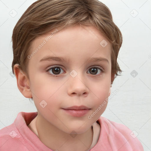 Neutral white child female with short  brown hair and grey eyes