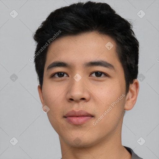 Neutral asian young-adult male with short  black hair and brown eyes