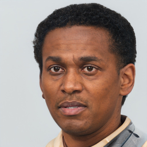 Neutral latino adult male with short  black hair and brown eyes