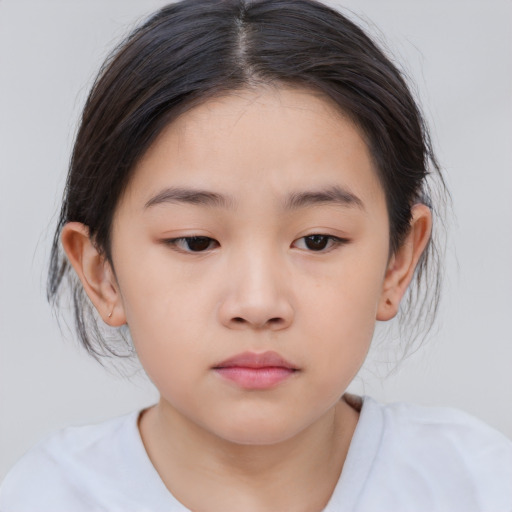 Neutral asian child female with medium  brown hair and brown eyes