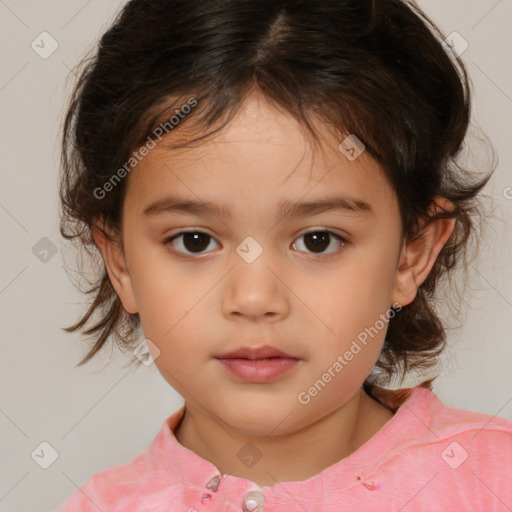 Neutral white child female with medium  brown hair and brown eyes