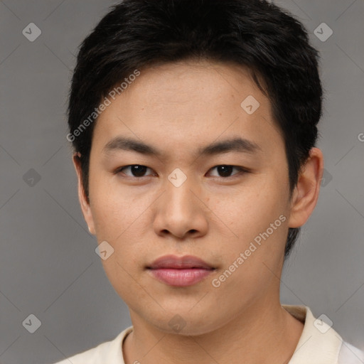 Neutral asian young-adult male with short  brown hair and brown eyes