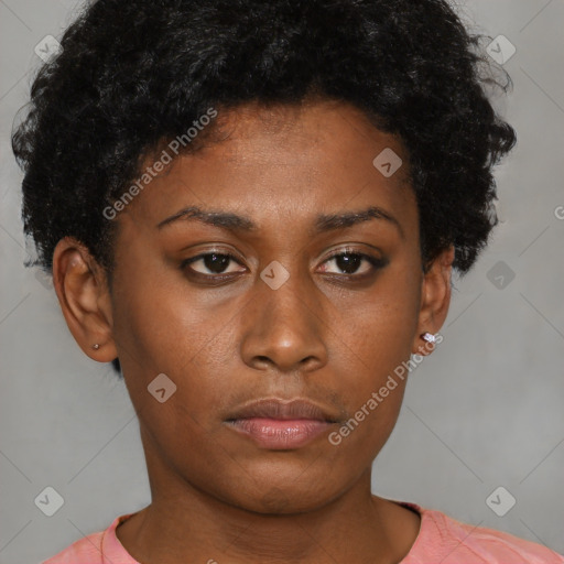 Neutral black young-adult female with short  brown hair and brown eyes