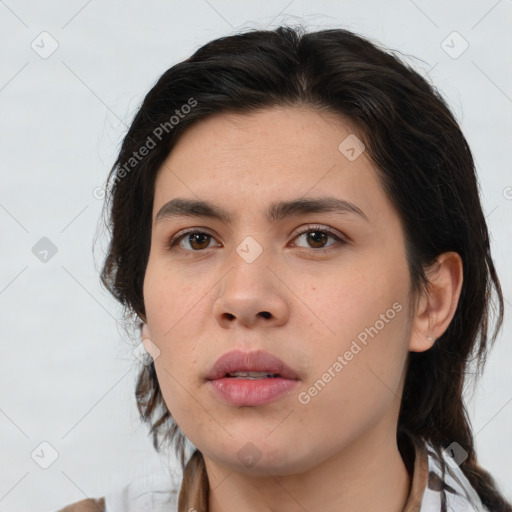 Neutral asian young-adult female with medium  brown hair and brown eyes