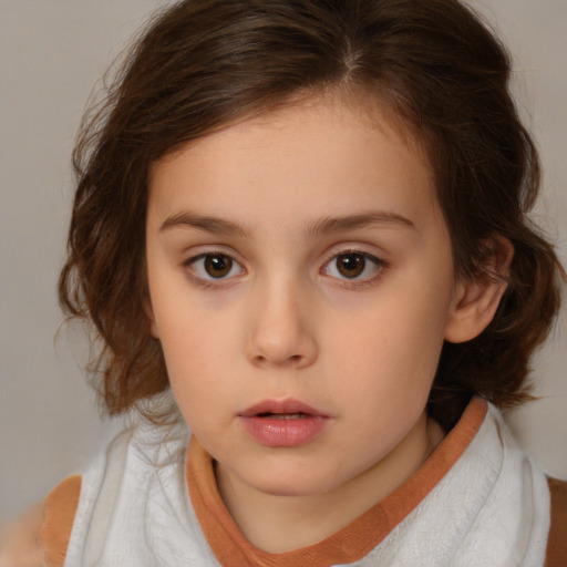 Neutral white child female with medium  brown hair and brown eyes