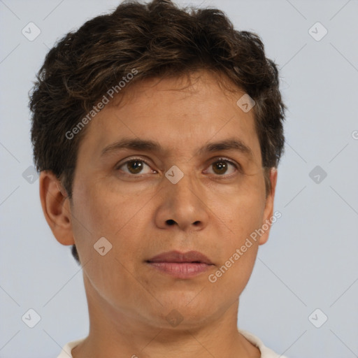 Neutral white adult male with short  brown hair and brown eyes