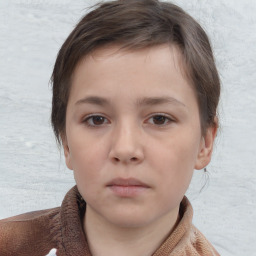 Neutral white young-adult female with short  brown hair and brown eyes