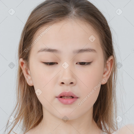 Neutral white child female with medium  brown hair and brown eyes