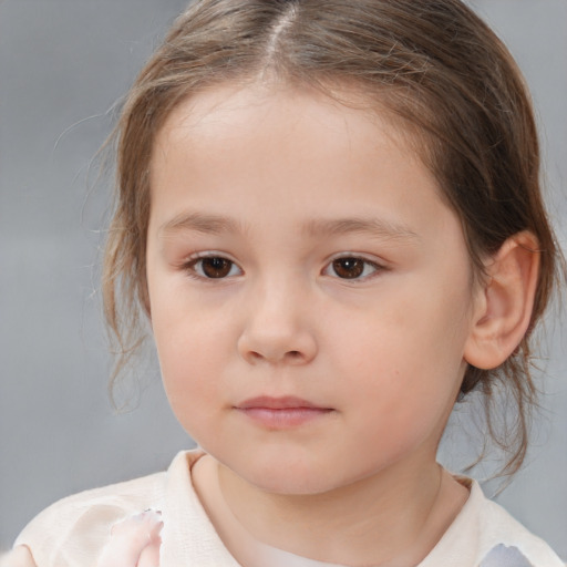 Neutral white child female with medium  brown hair and brown eyes