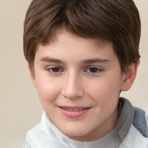 Joyful white child female with short  brown hair and brown eyes