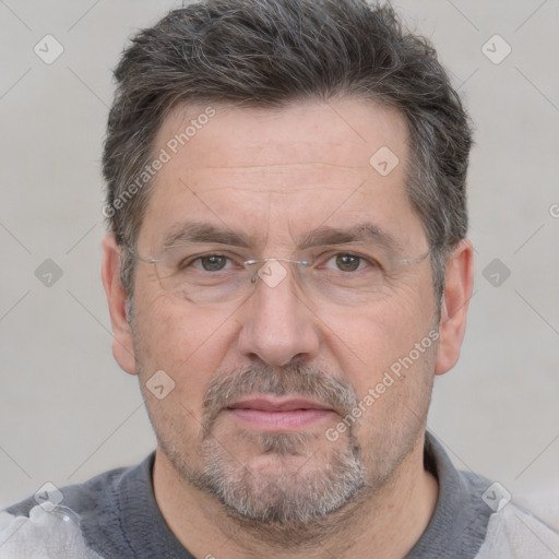 Neutral white adult male with short  brown hair and brown eyes