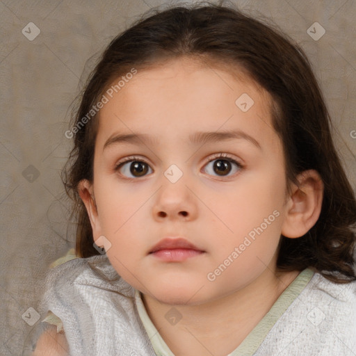 Neutral white child female with medium  brown hair and brown eyes