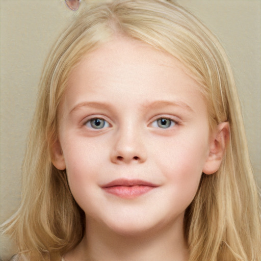 Neutral white child female with long  brown hair and grey eyes