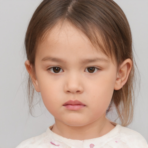 Neutral white child female with medium  brown hair and brown eyes