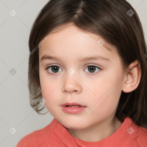 Neutral white child female with medium  brown hair and brown eyes