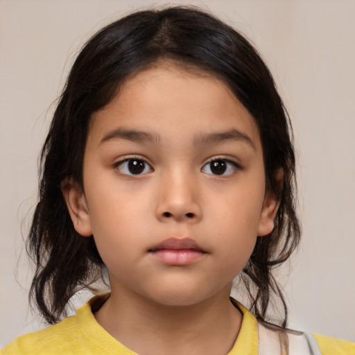 Neutral asian child female with medium  brown hair and brown eyes