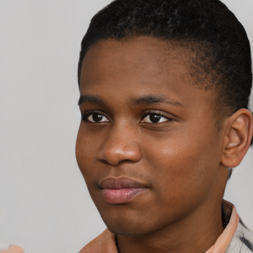 Neutral black young-adult male with short  brown hair and brown eyes