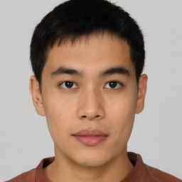 Neutral asian young-adult male with short  black hair and brown eyes