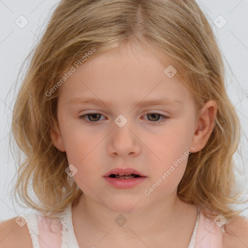 Neutral white child female with medium  brown hair and brown eyes