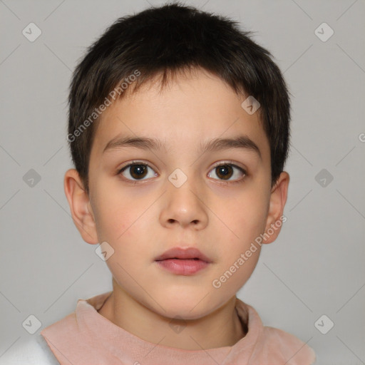 Neutral white child male with short  brown hair and brown eyes