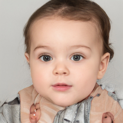 Neutral white child female with medium  brown hair and blue eyes