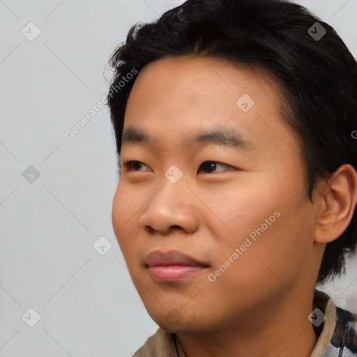 Neutral asian young-adult male with short  black hair and brown eyes