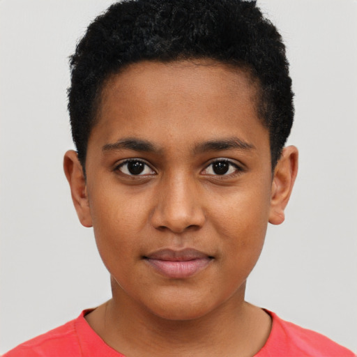 Neutral black child male with short  black hair and brown eyes