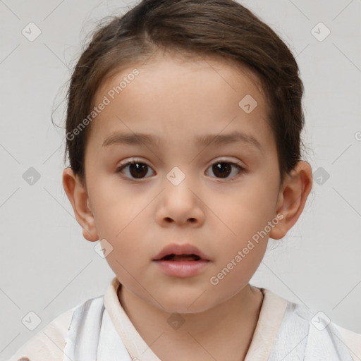 Neutral white child female with short  brown hair and brown eyes