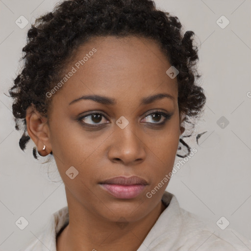 Neutral black young-adult female with short  brown hair and brown eyes