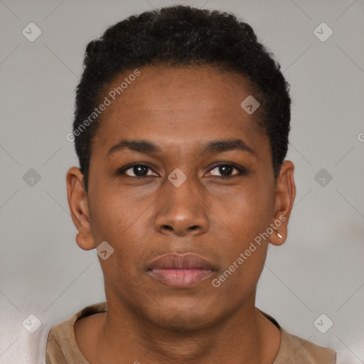 Neutral black young-adult male with short  brown hair and brown eyes