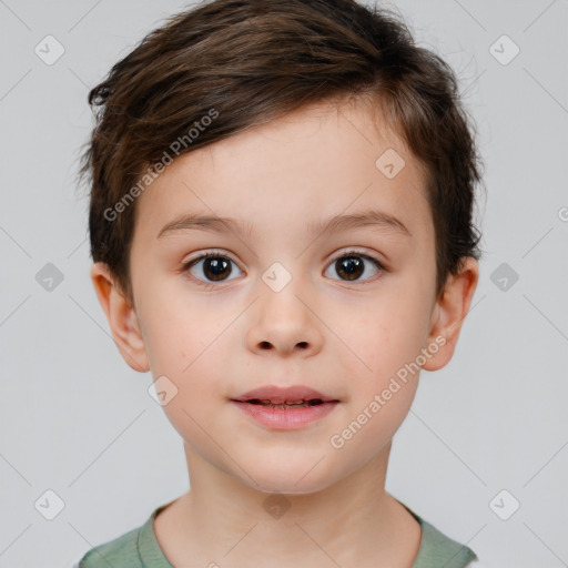 Neutral white child male with short  brown hair and brown eyes