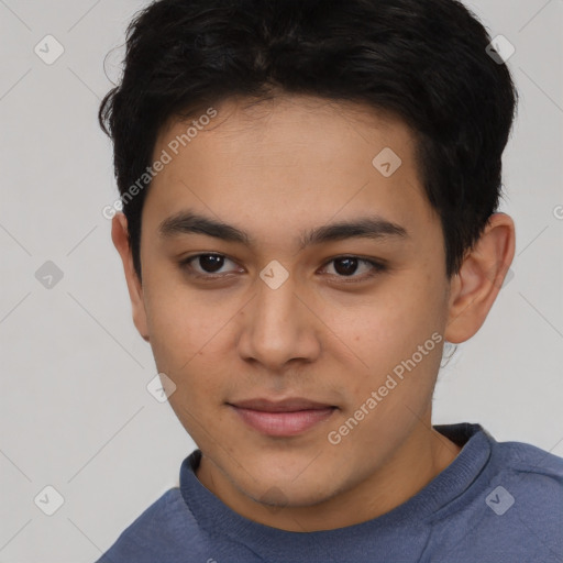 Neutral asian young-adult male with short  brown hair and brown eyes