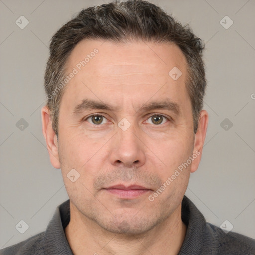 Neutral white adult male with short  brown hair and brown eyes