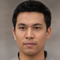 Neutral asian young-adult male with short  black hair and brown eyes