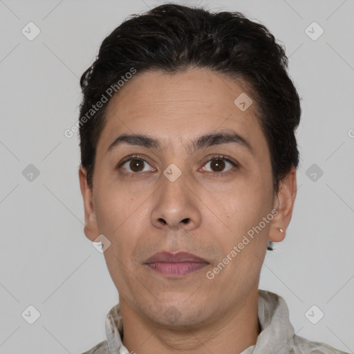 Neutral white adult male with short  brown hair and brown eyes