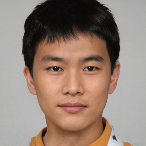 Neutral asian young-adult male with short  brown hair and brown eyes
