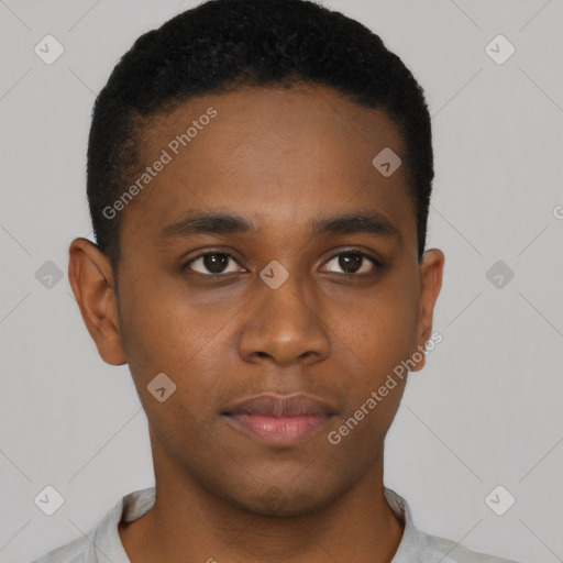 Neutral black young-adult male with short  brown hair and brown eyes