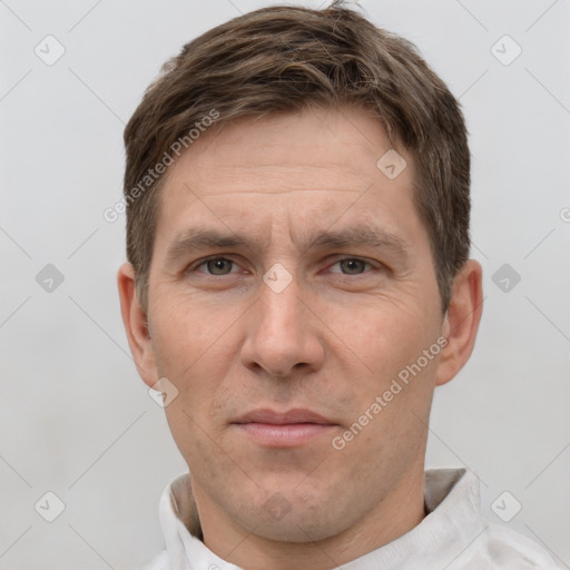 Neutral white adult male with short  brown hair and brown eyes