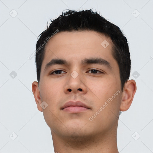 Neutral asian young-adult male with short  black hair and brown eyes